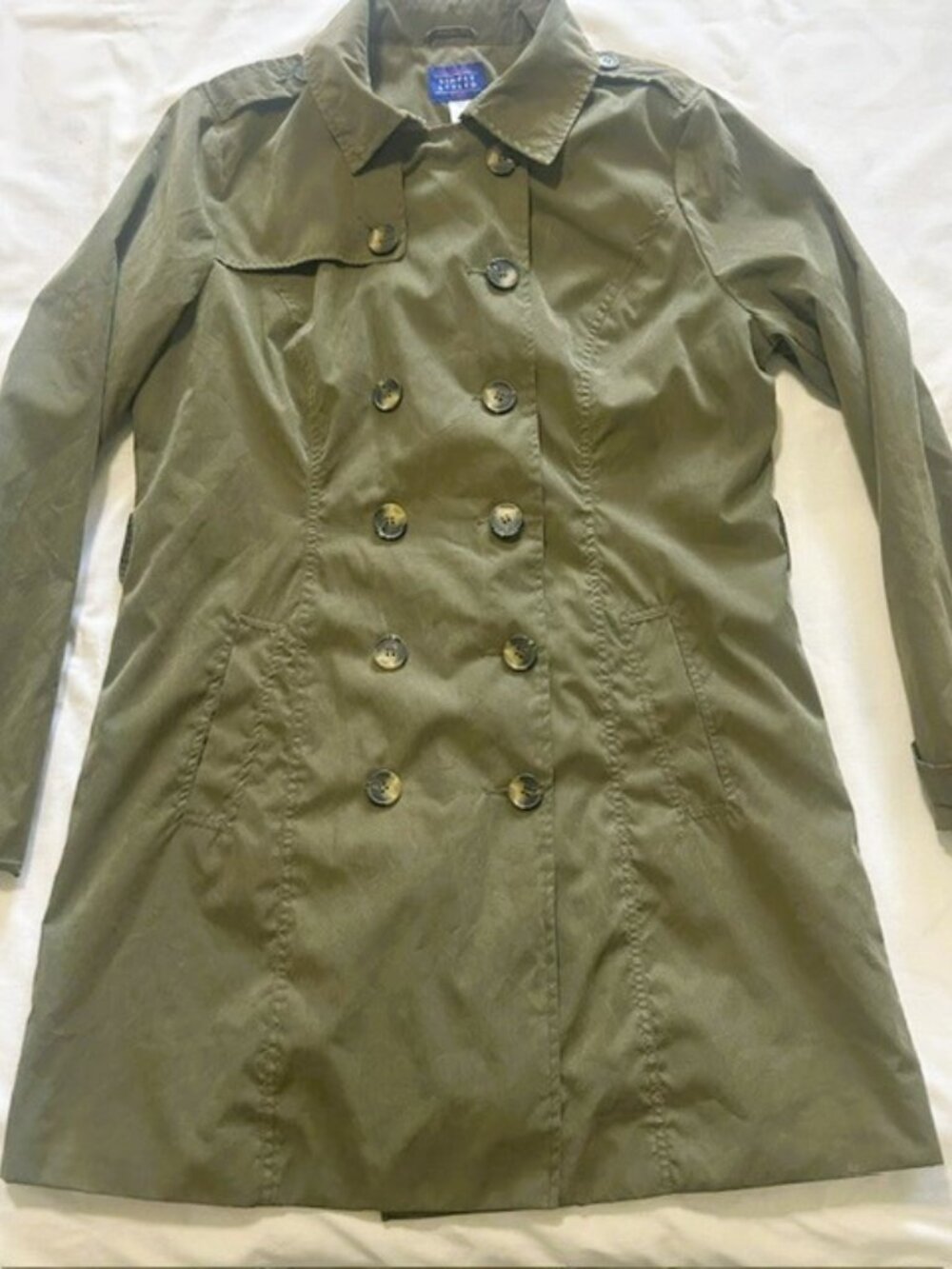 Simply Styled Jacket Ladies L Olive Green Trench Style Lightweight Belted Read